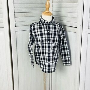 Janie & Jack Plaid Button-Up Shirt | Size 3 | Black/Orange/White | 100% Cotton |